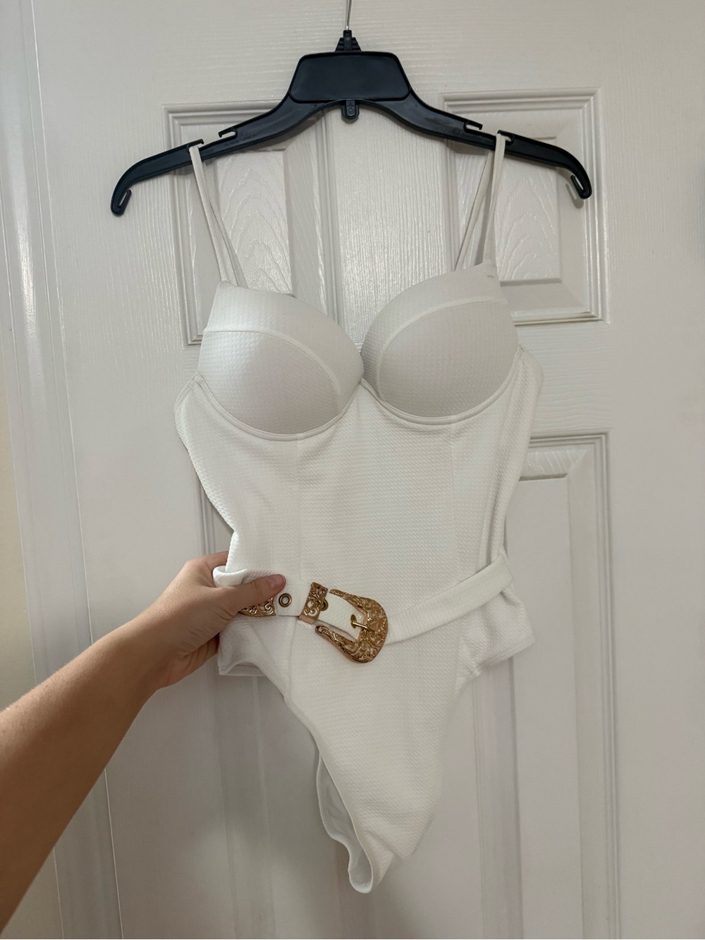 White Bustier bathing suit with Gold Buckle